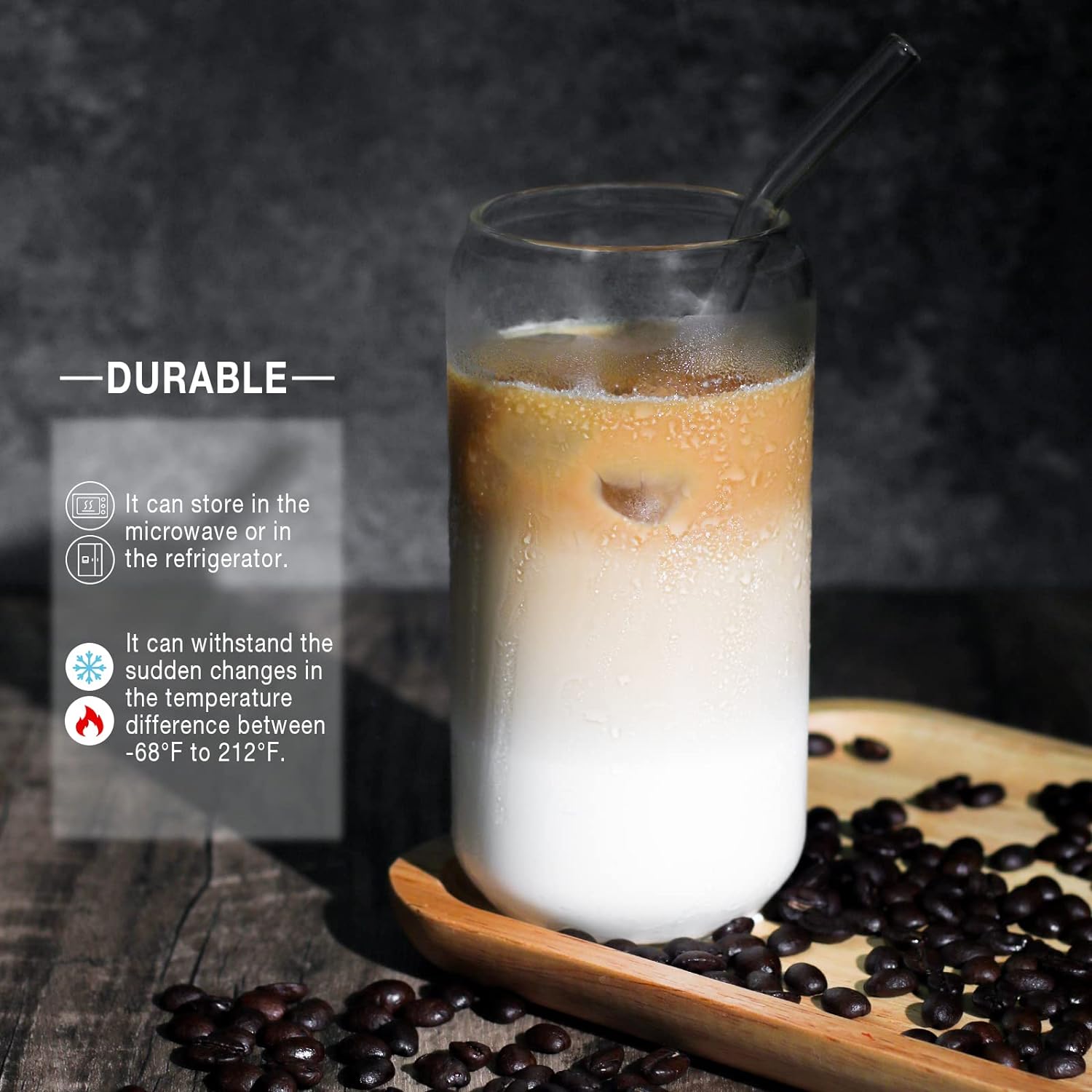 1 Pack Glass Cup  16oz Drinking Glass with Bamboo Lid and Straw  Beer Tumbler for Mojito Soda Smoothies Whiskey Iced Coffee Cocktail Tea Juice