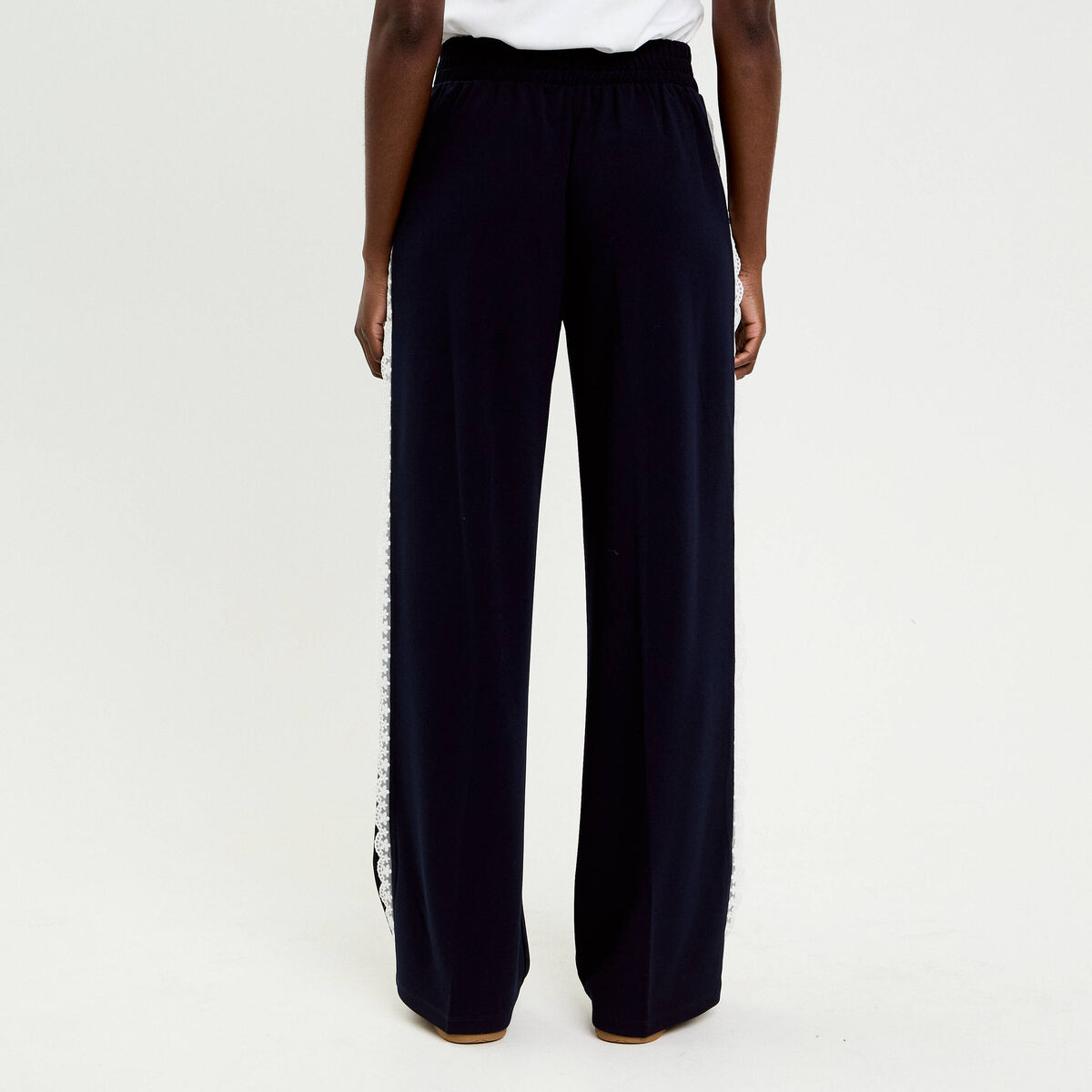 Pantalon bootcut fluide taille standard bleu marine femme