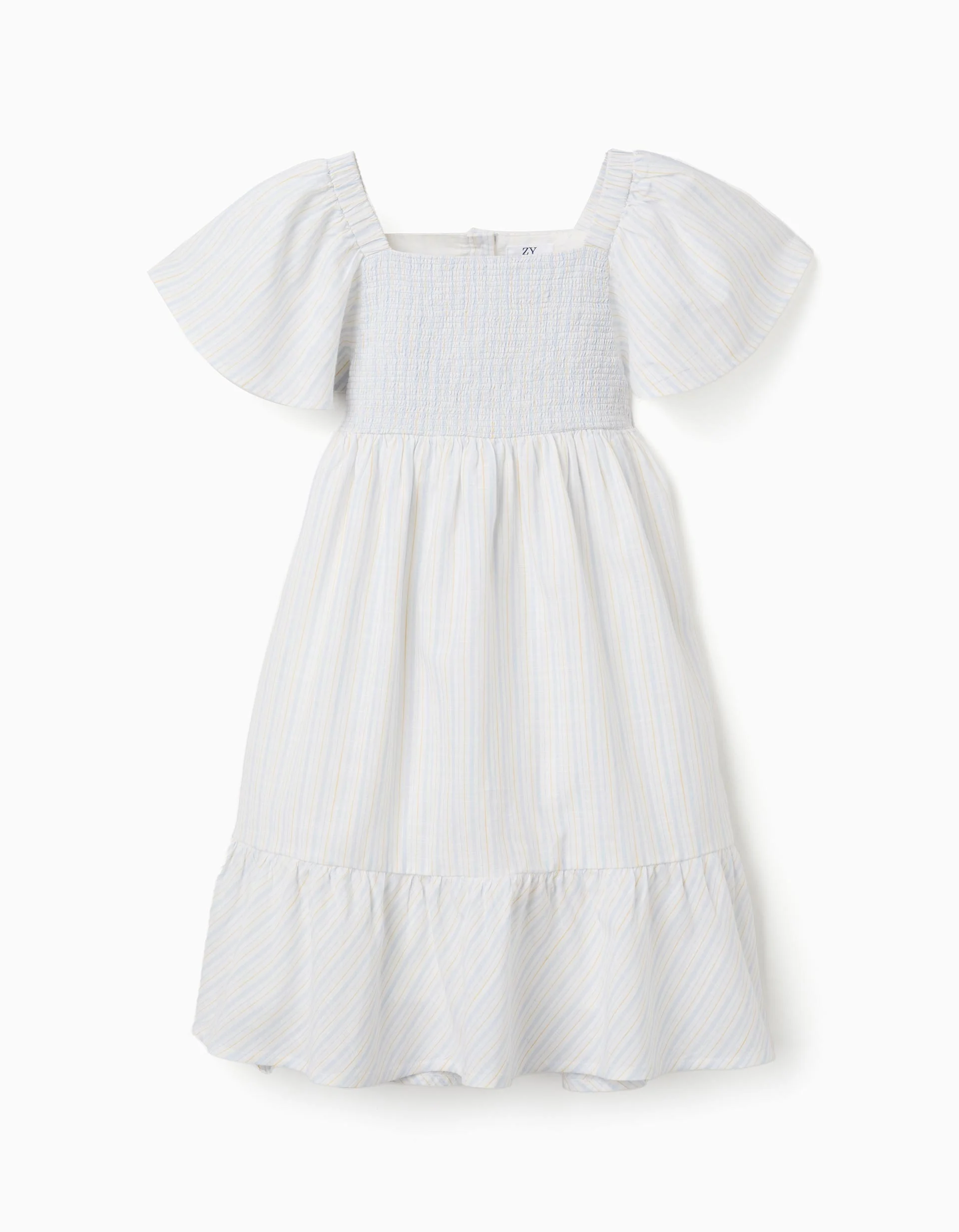 Striped cotton dress with lining B&S for girls, white/yellow/blue