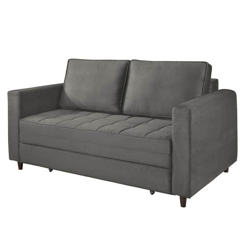 Sofá Cama Belize 2 Lugares Com Pés de Madeira e Rodízios Grafite