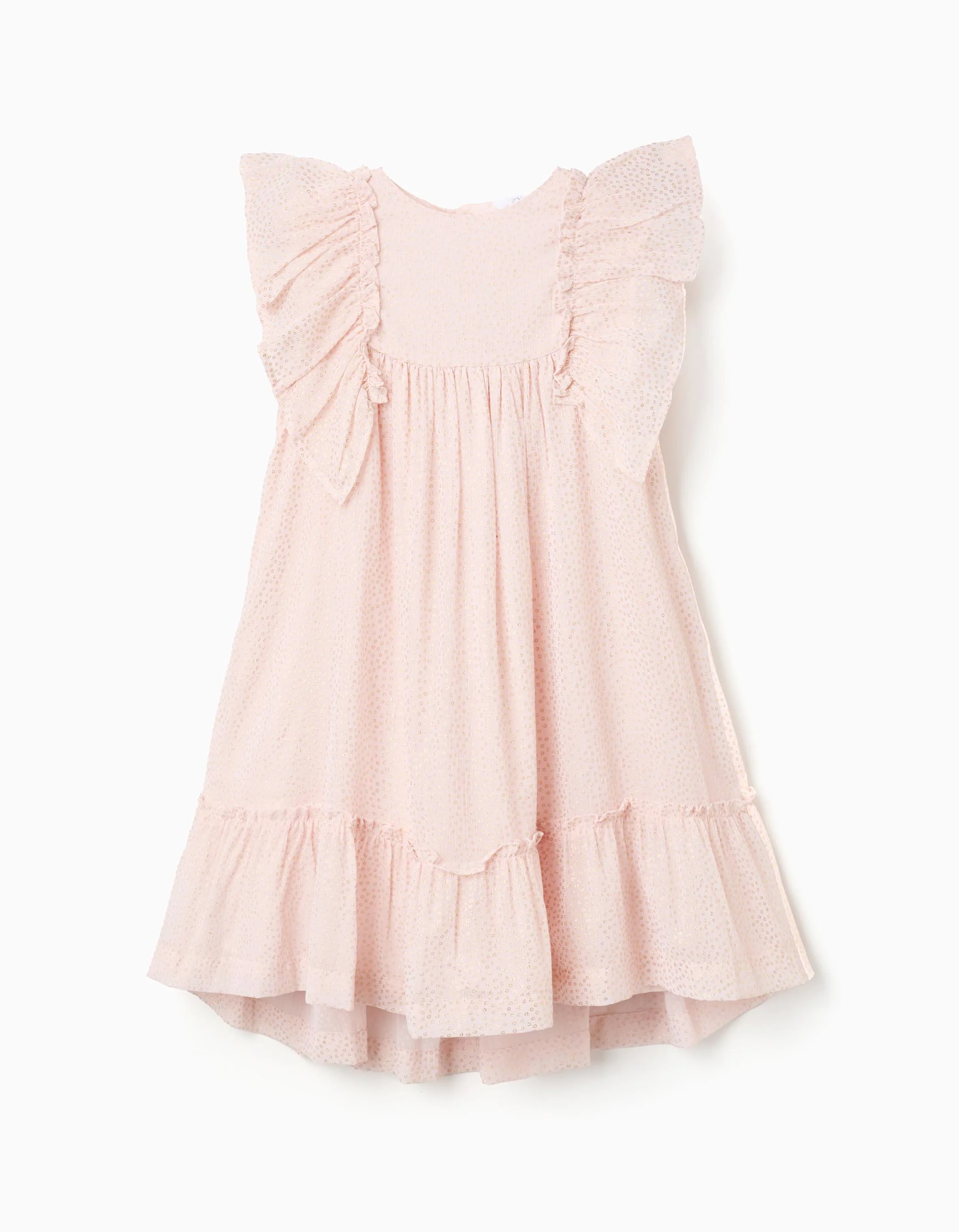 Crepe dress with ruffles and lurex for girls, light pink