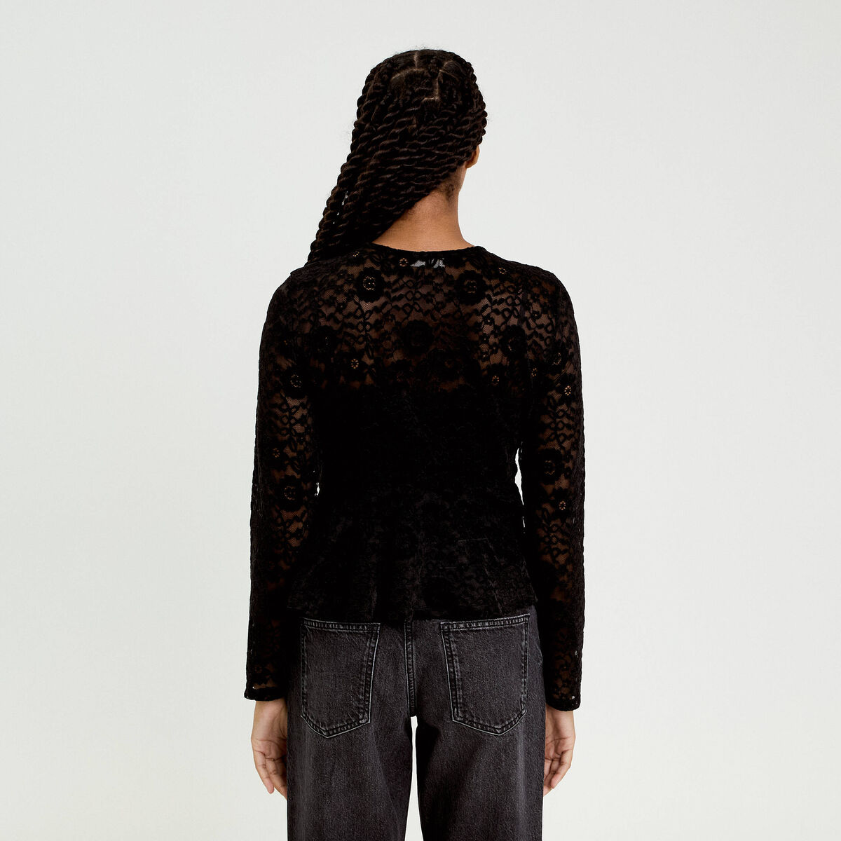 Blouse péplum dentelle noir femme