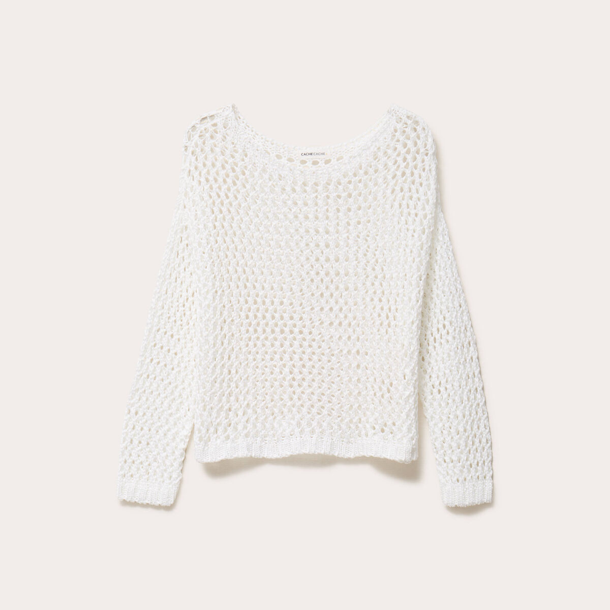 Pull ajouré manches longues dentelle blanc femme