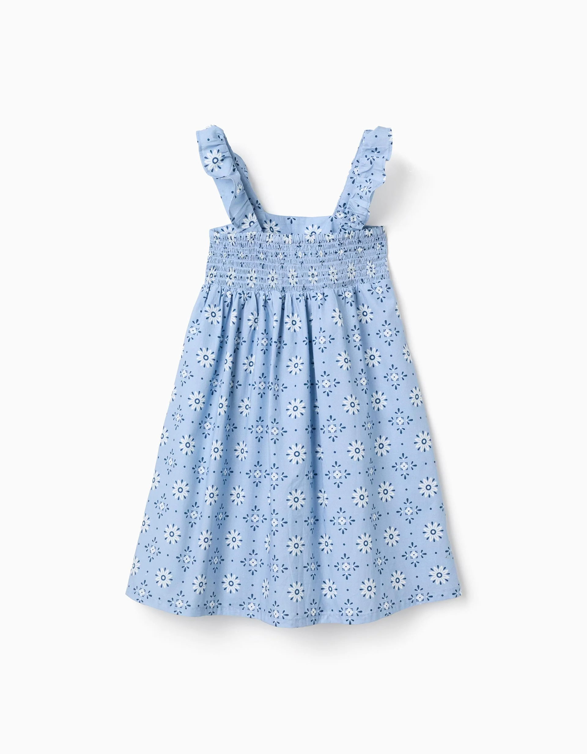 Sleeveless poplin dress with floral pattern for girls, light blue