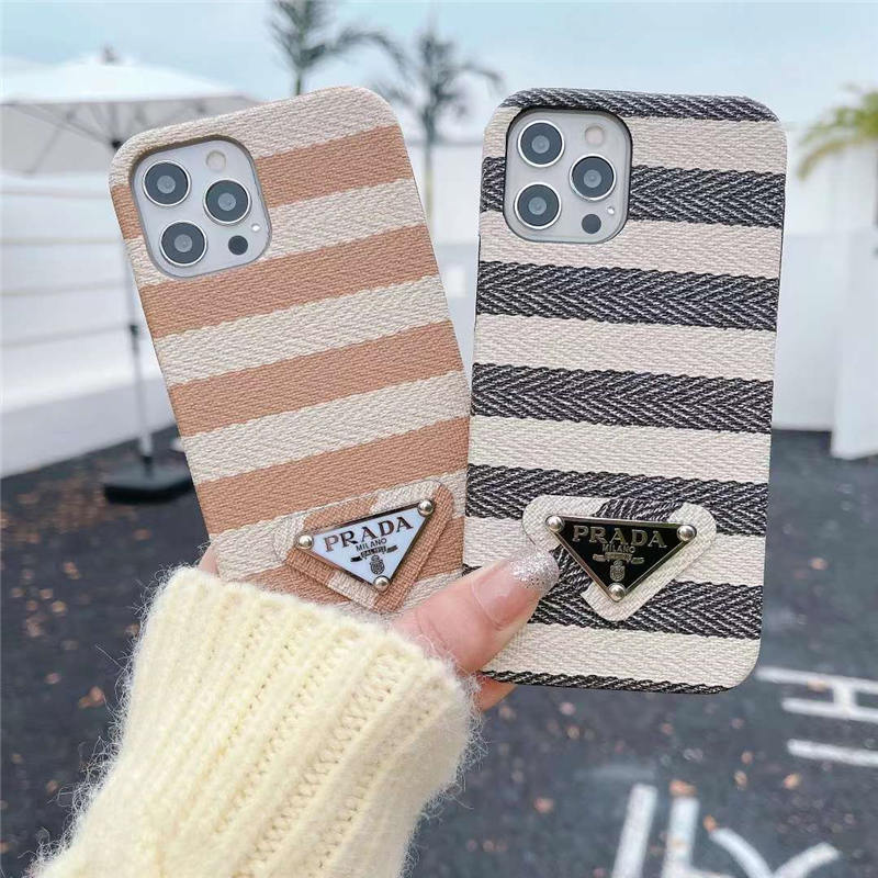 prada iphone15pro max/14pro ケース 人気 ブランド 女子 iphone13pro ケース 韓国 流行り 携帯ケース iphone12/11 ストライプ柄 プラダ iphonexs max カバー 安い かわいい