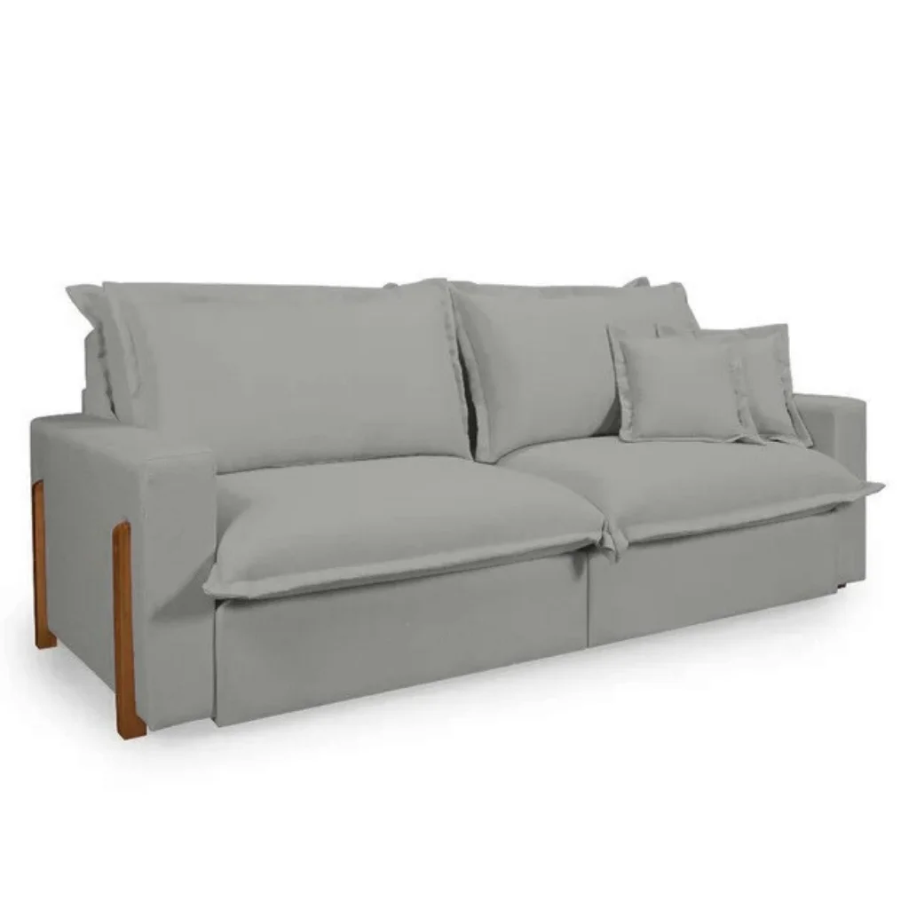 Sofá Retrátil e Reclinável Dubai, Tecido Linho, Molas Ensacadas, 2,10m.