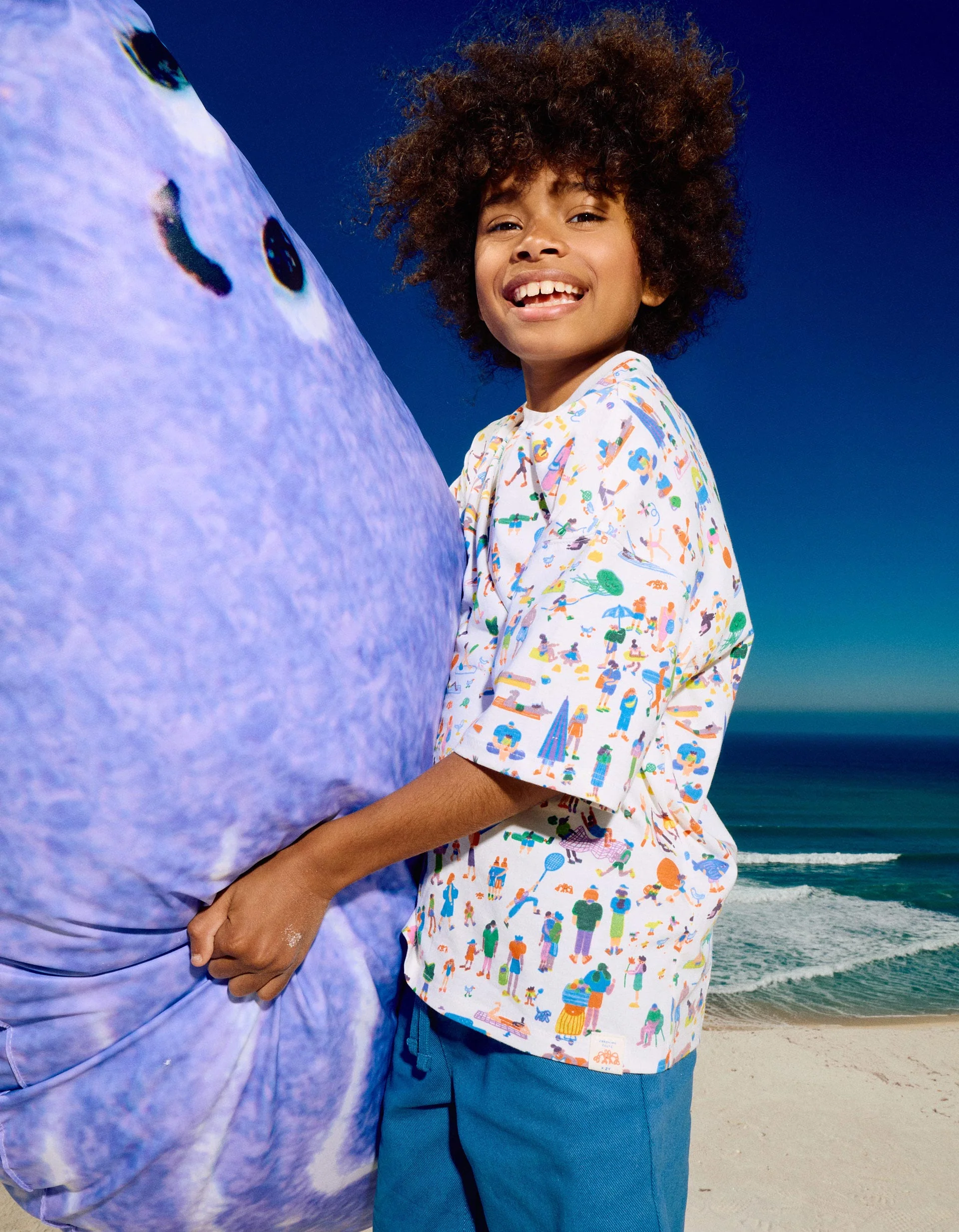 Cotton T-shirt with illustration Carolina Celas x Zippy for boys, white