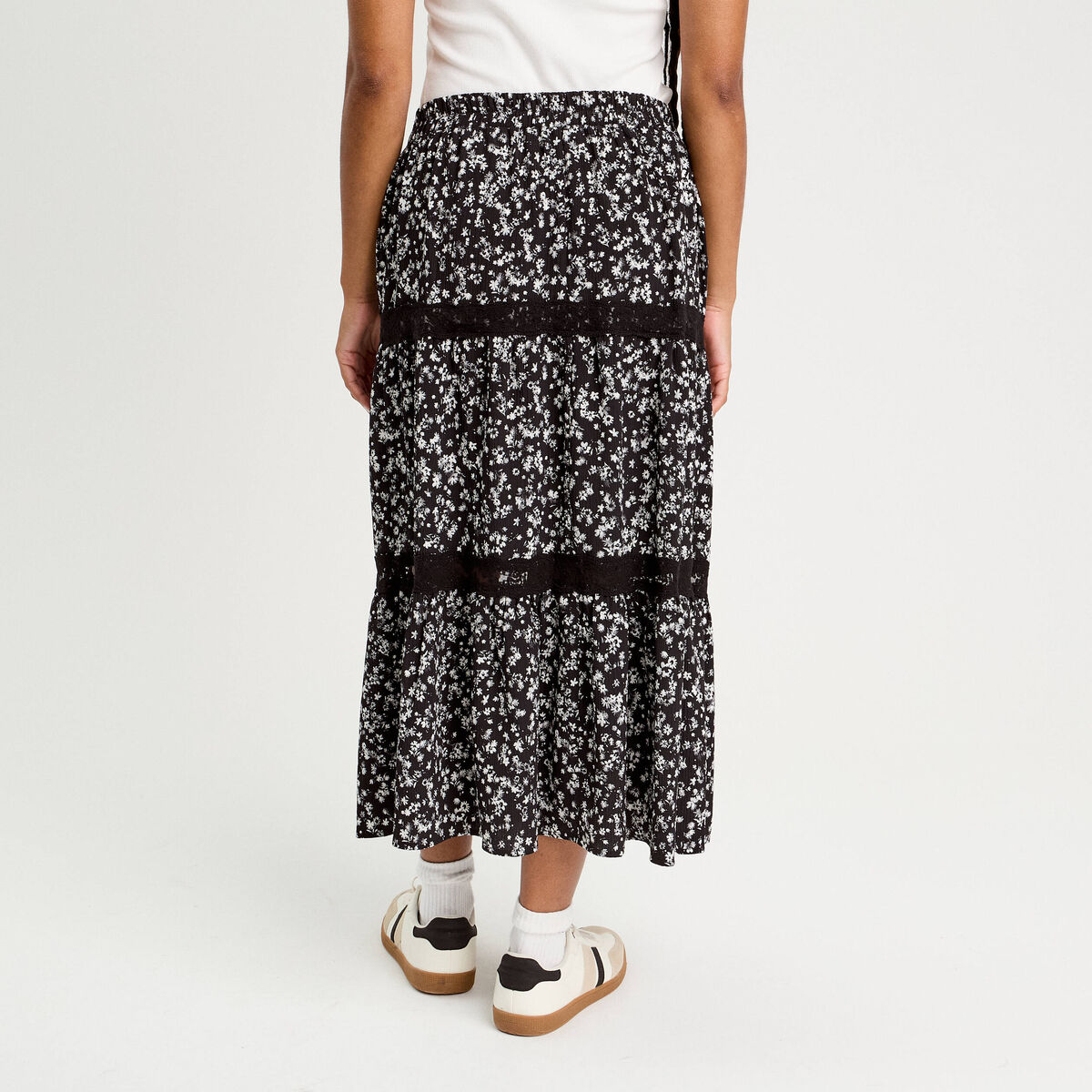 Jupe longue évasée noir femme