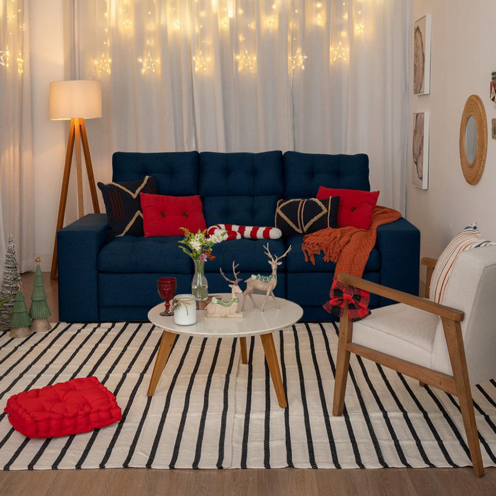 Sofá 3 Lugares Retrátil e Reclinável Baden Linho Azul Marinho 230 cm