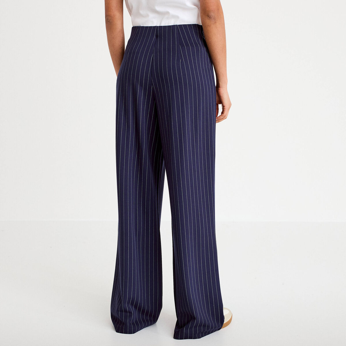 Pantalon bootcut taille haute fluide bleu foncé femme