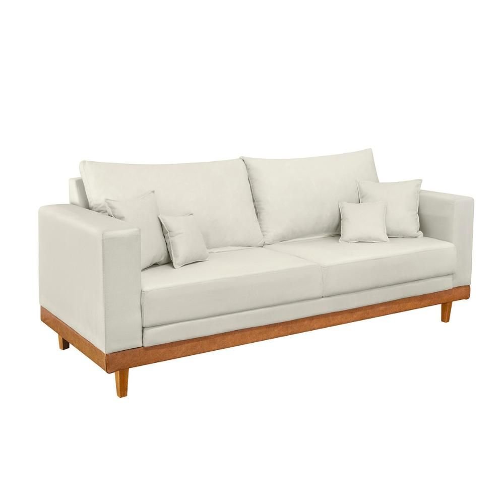 Kit Poltrona Living + Sofá 2 Lugares com Base Madeira Suede Cor:bege