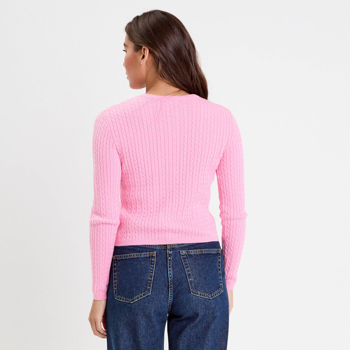 Gilet ajusté en coton manches longues rose femme