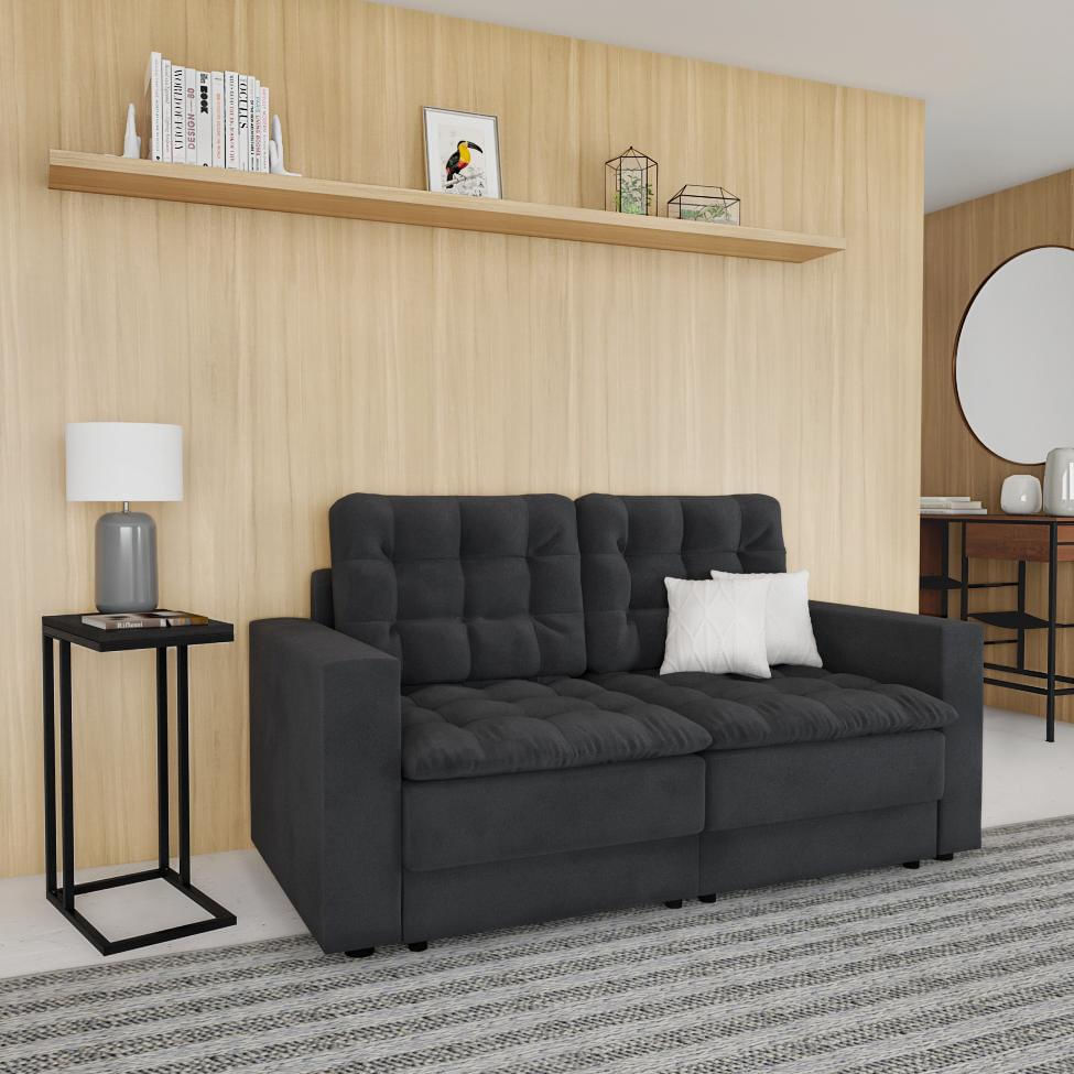Sofá 3 Lugares Retrátil Colônia Suede Grafite em Promoção | Ofertas na Americanas