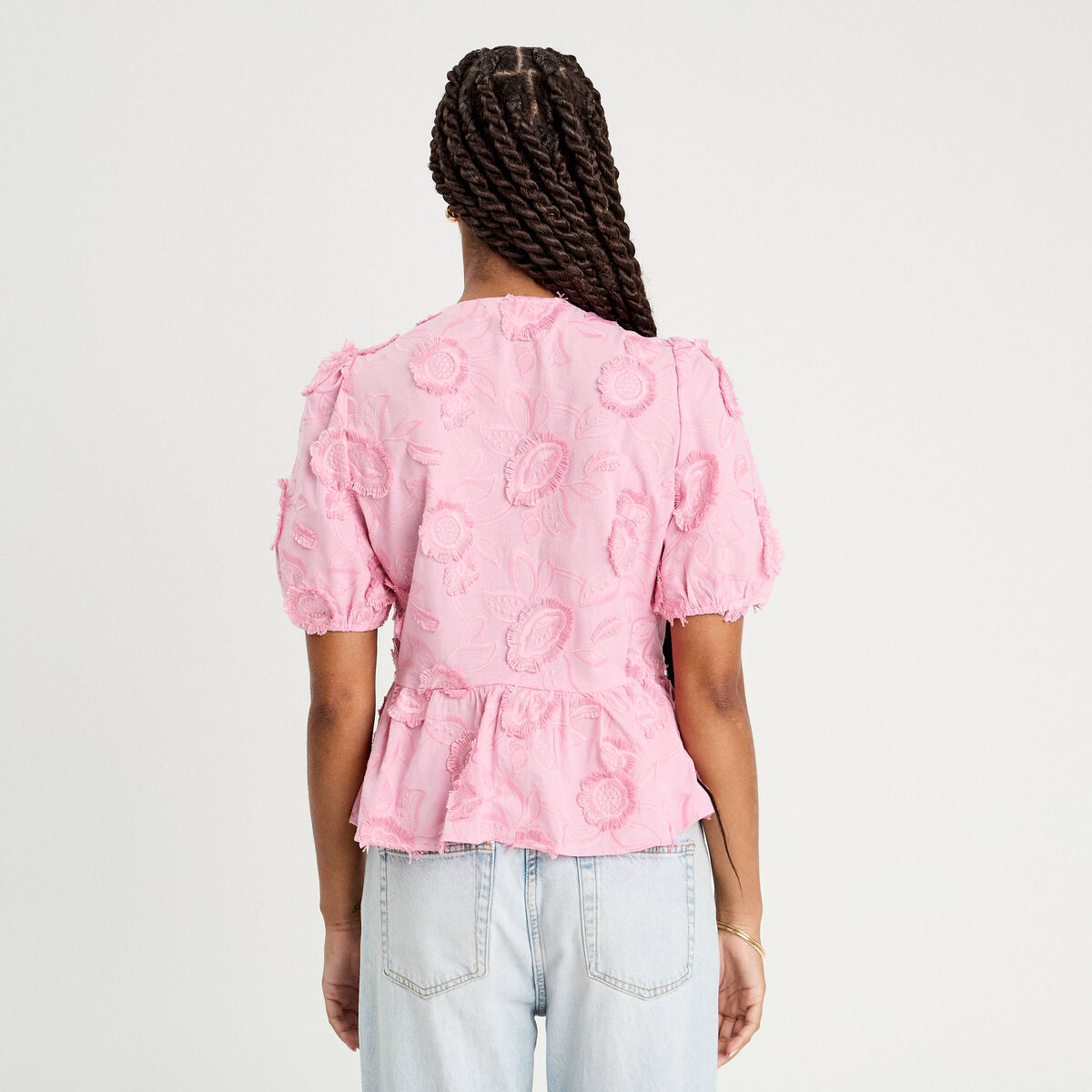 Blouse manches courtes noeuds rose poudrée femme