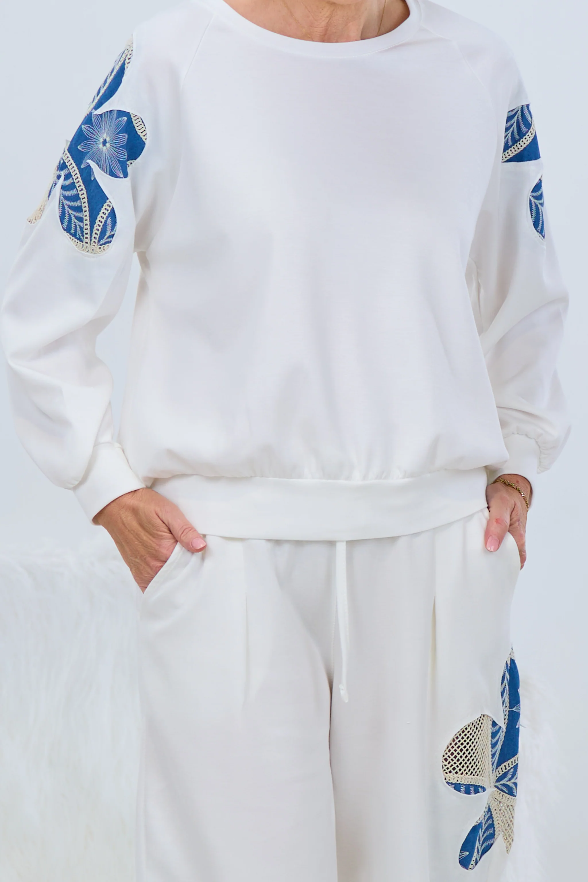 Lässiges Freizeitshirt, weiß/ecru-blau