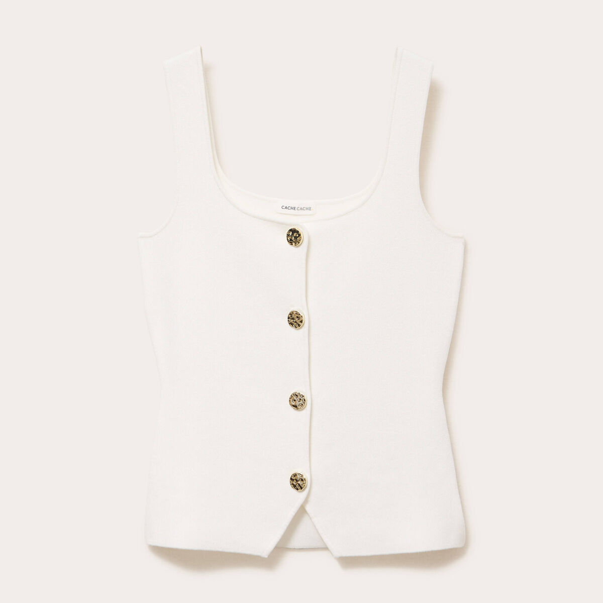 Gilet cintré sans manches col carré ecru femme