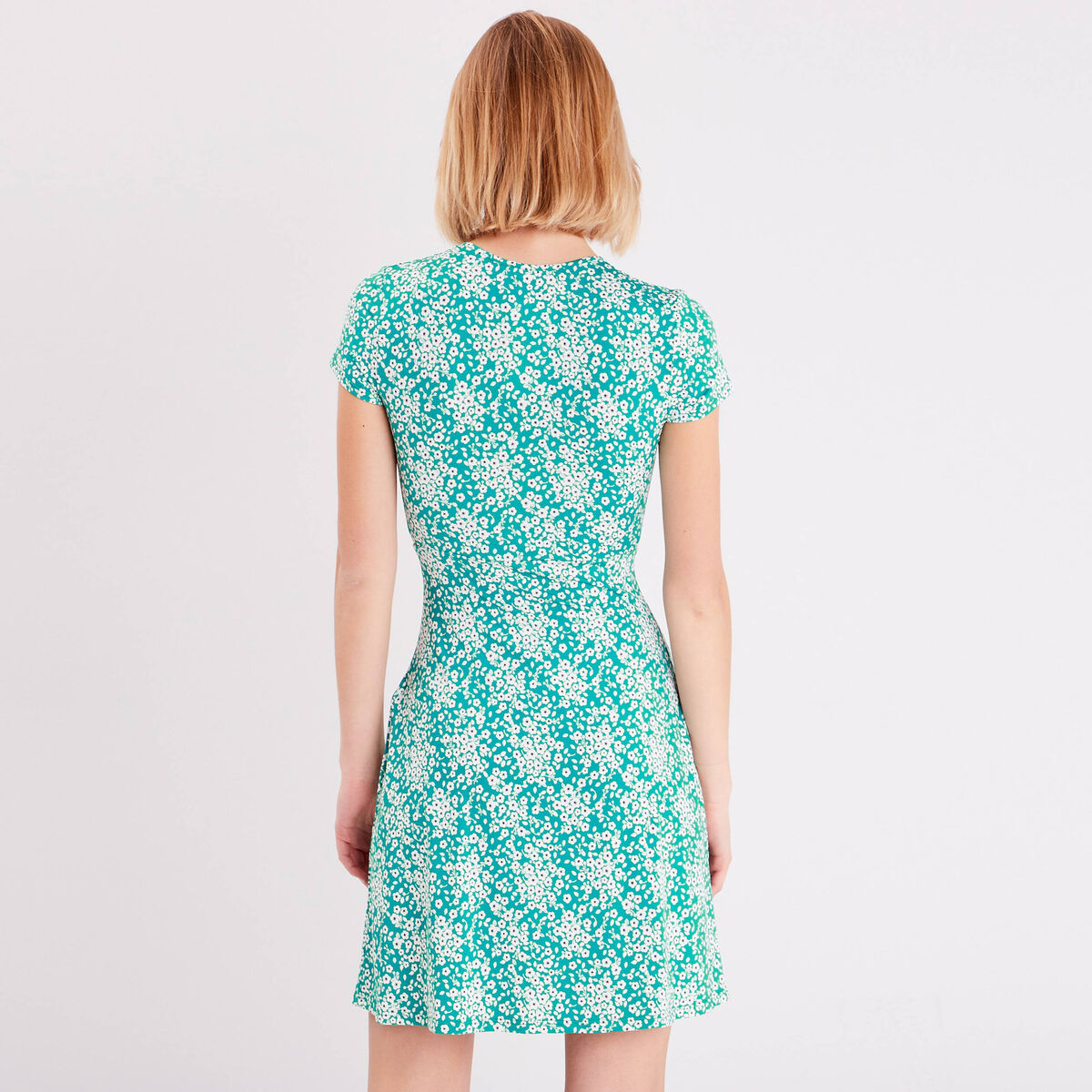 Robe évasée à manches courtes bleu pétrole femme