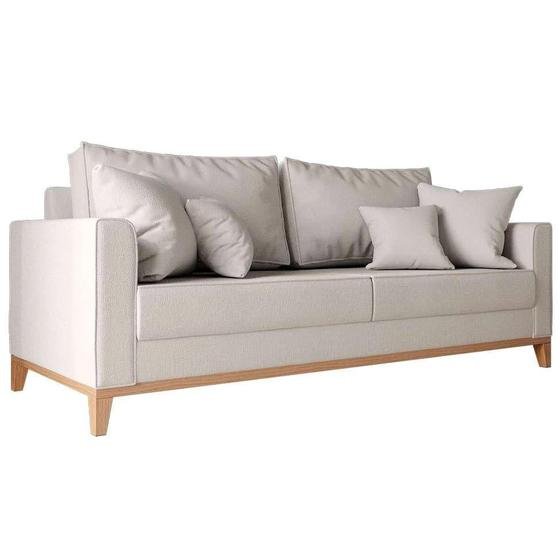 Sofá 3 Lugares Beny Base em Madeira Linho Bege