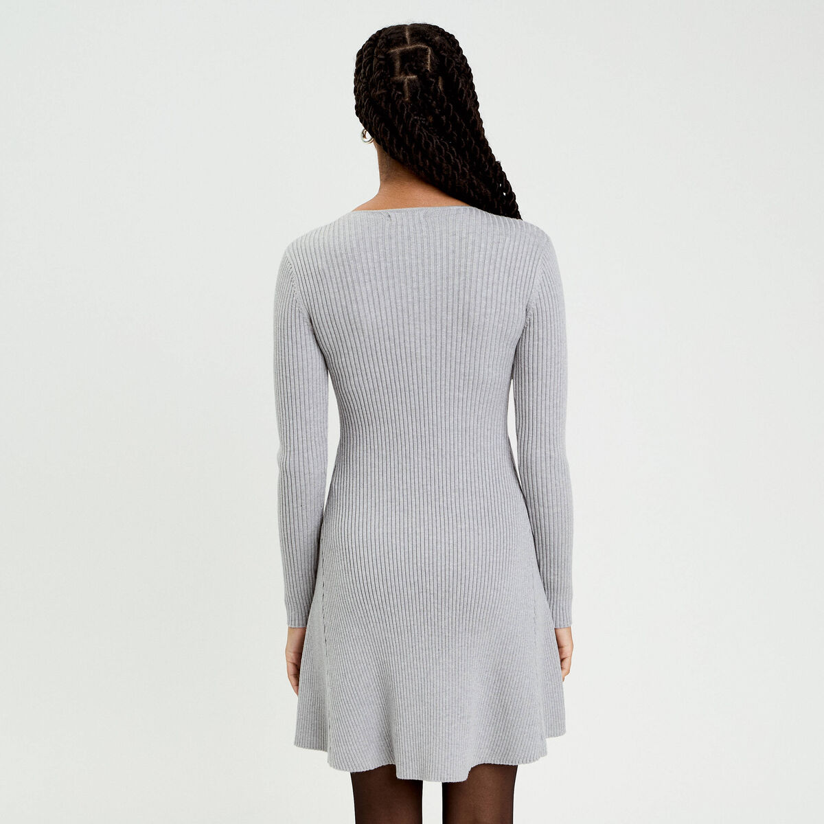 Robe tricot patineuse côtelée gris clair femme