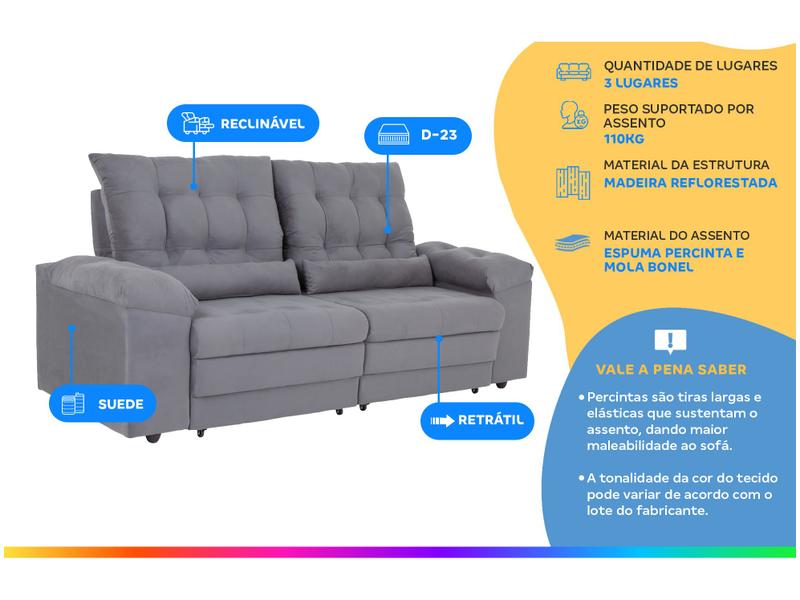Sofá 3 Lugares Retrátil Reclinável Suede Phormatta Colômbia SMP