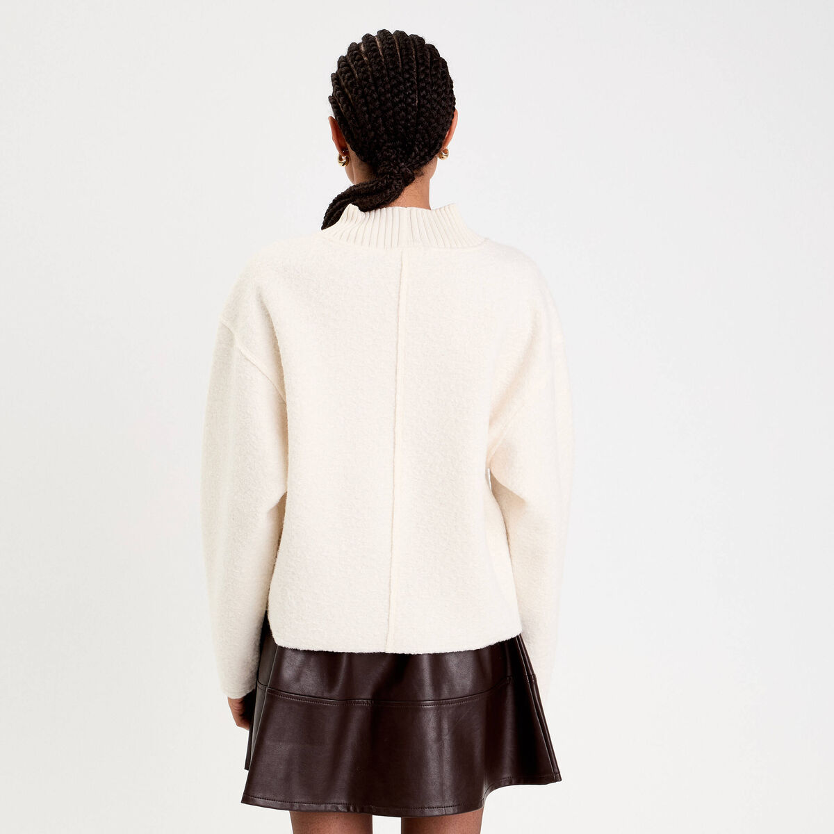 Sweat col montant ecru femme