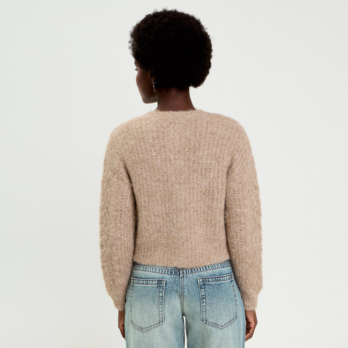 Gilet torsadé col rond beige femme