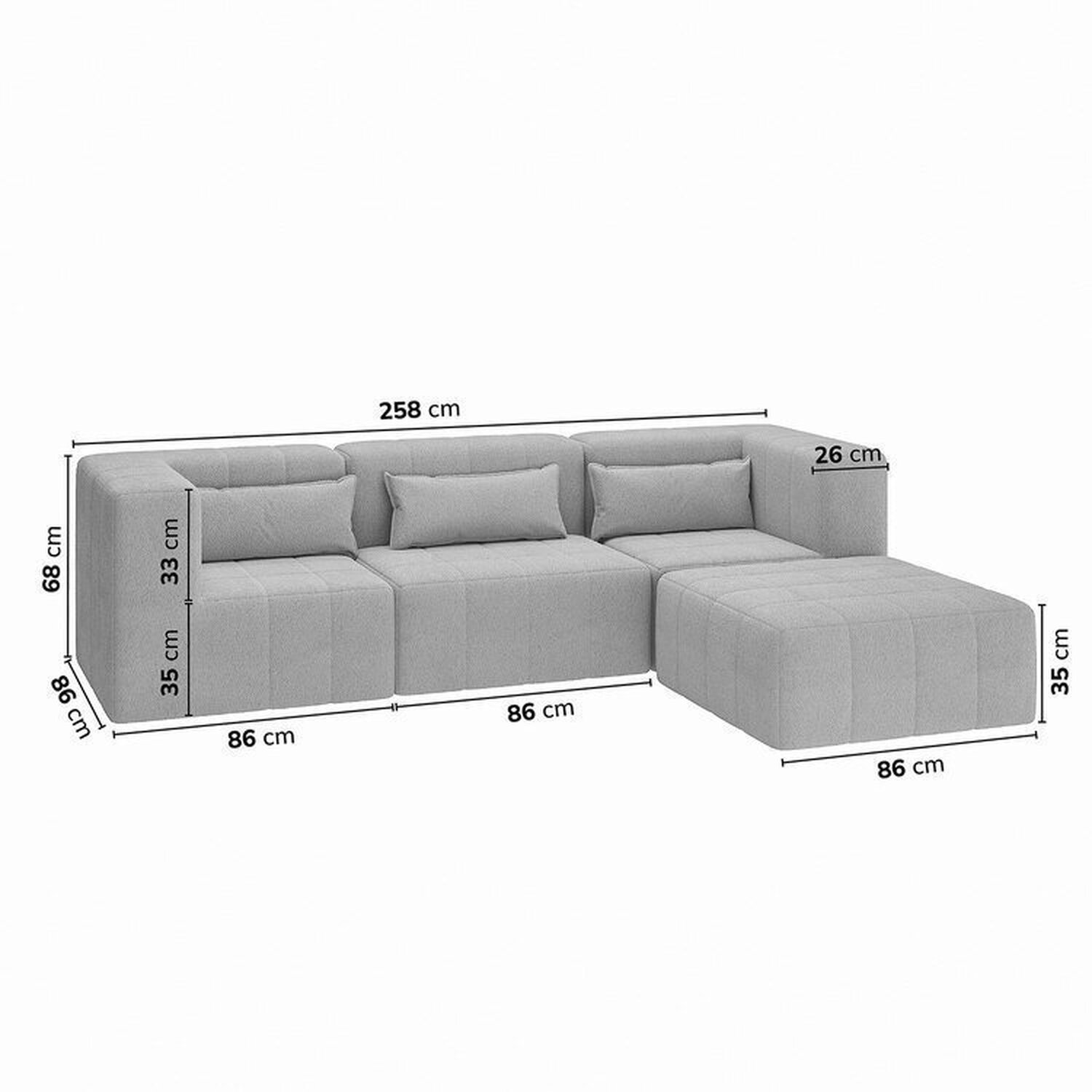 Sofá Modular 3 Lugares com puff EasyBox CabeCasa MadeiraOriginals