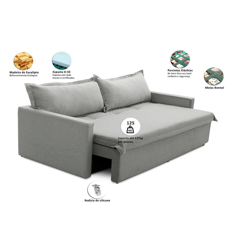 Sofá sem Caixa Retrátil e Reclinável 2,00m com Molas Kiara Linho Adonai Estofados