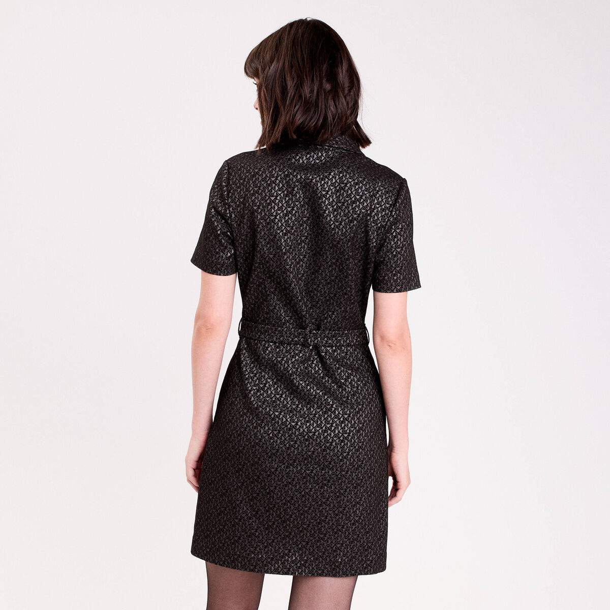 Robe droite courte col chemise noir femme