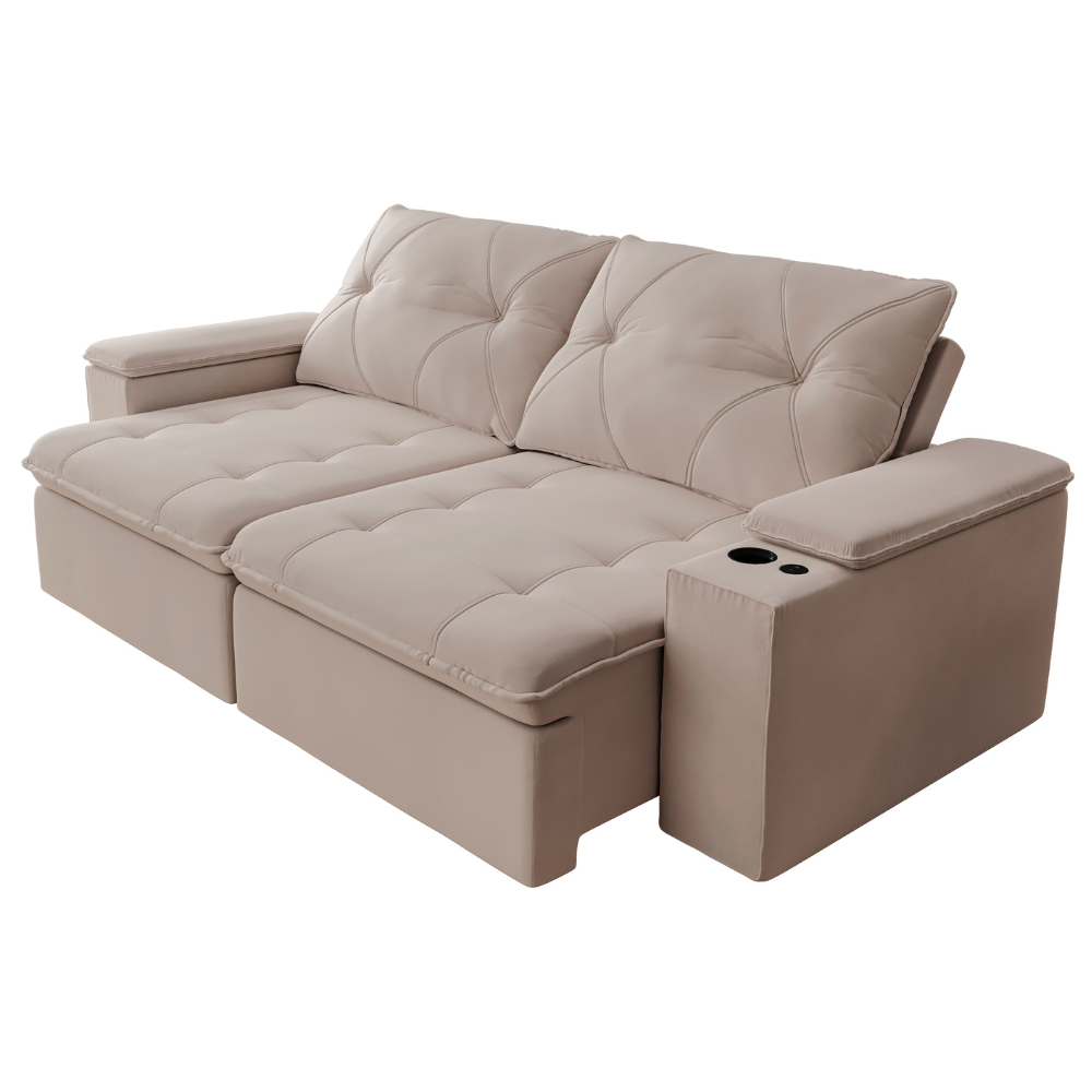 Sofá Retrátil e Reclinável 3 Lugares 2,12m C/ Porta Copos Entrada Usb Veludo San Diego