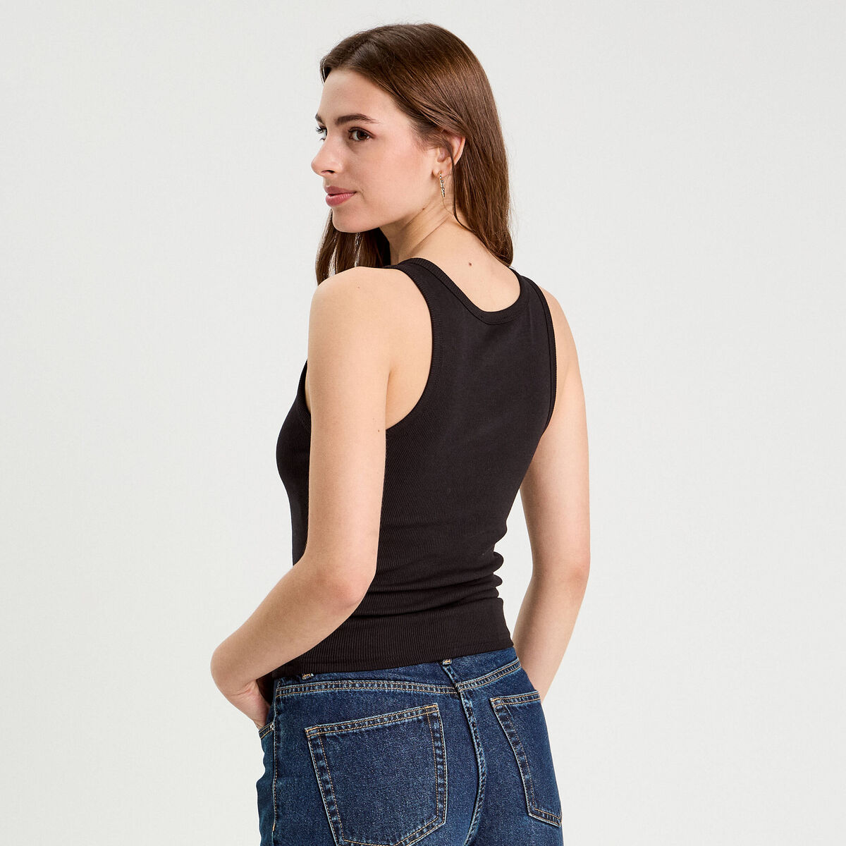 Débardeur côtelé noir femme