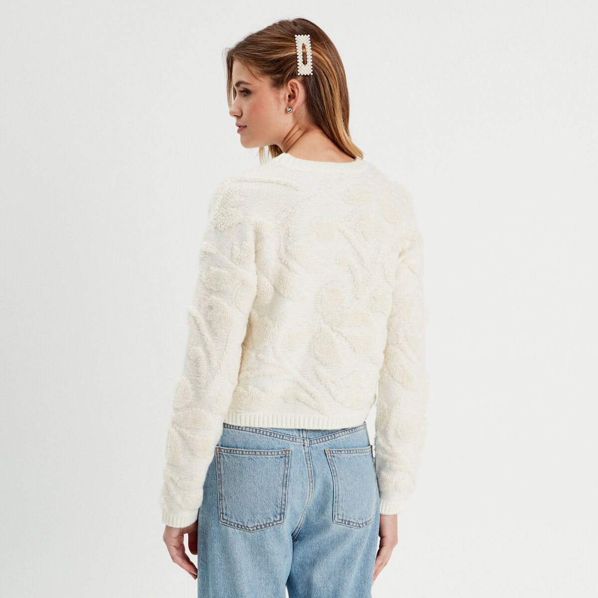 Pull manches longues ecru femme