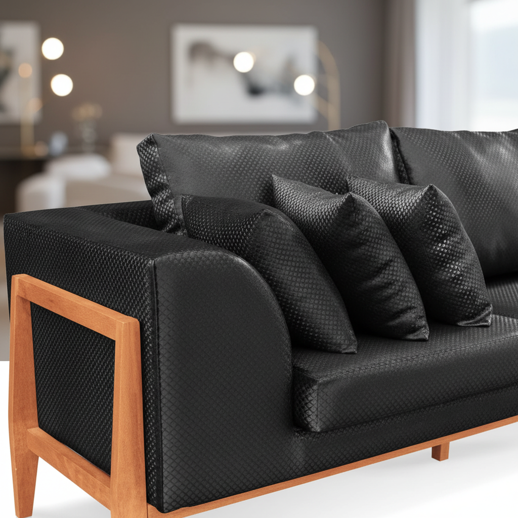 Sofá 2 Lugares para Escritório Living Sala Lucy 2 Metros Facto Escama Preto Base Madeira - D'rossi