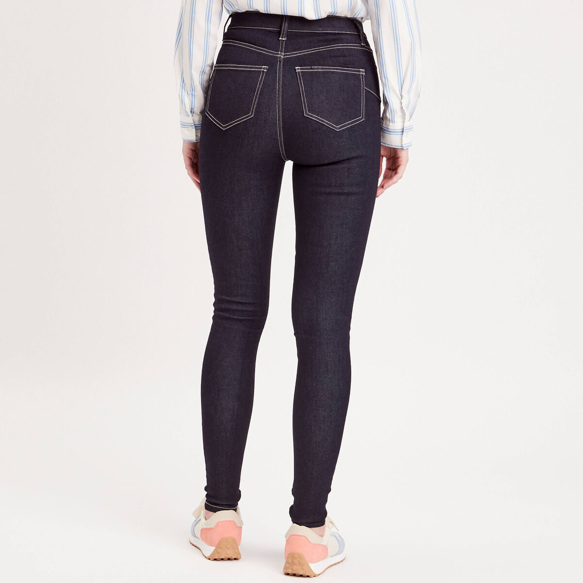 Jeans skinny taille élastiquée denim brut femme
