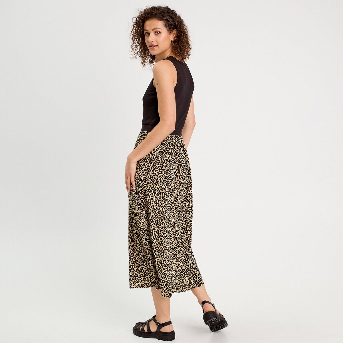 Robe longue effet 2-en1 beige femme