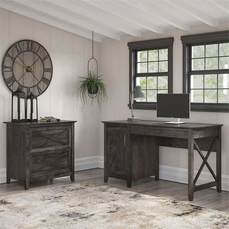 Key West Computer Desk Bush Key West Computer Desk with Lateral File Cabinet in Dark Gray ...