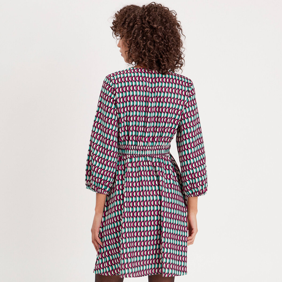 Robe évasée manches 3/4 noir femme