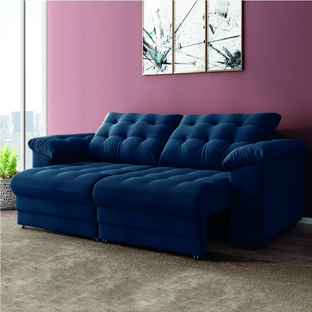 Sofá Retrátil e Reclinável Bipartido 2 Lugares 2,10m Veludo Coliseu Selmer