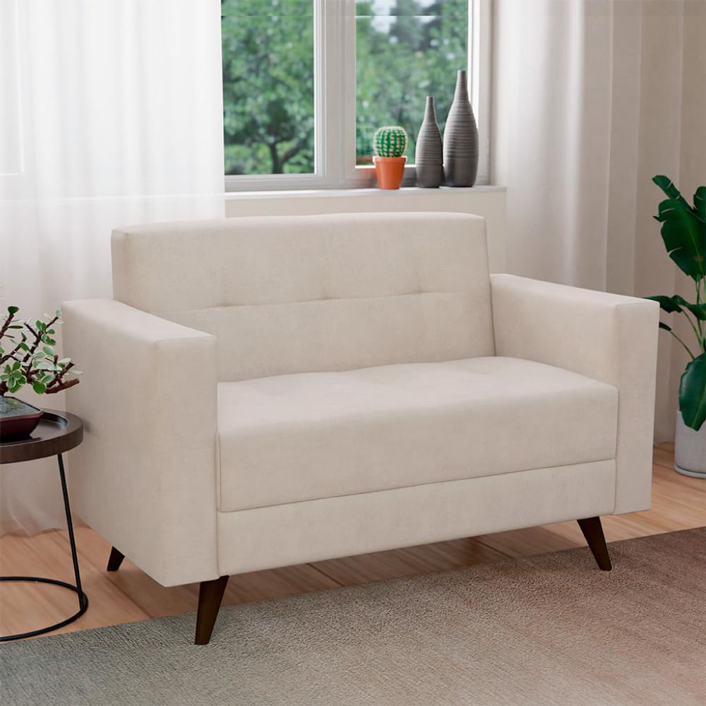 Sofá 2 Lugares Vitrola Suede Bege 123 cm