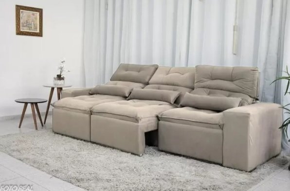 Sofá Retrátil e Reclinável 2,10m C/ 03 Módulos em Tecido Suede Bege