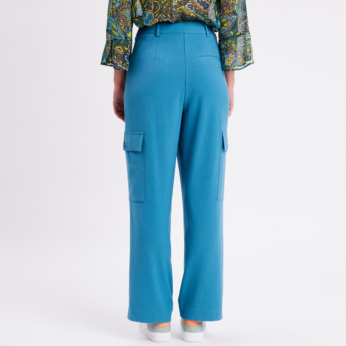 Pantalon city large cargo bleu pétrole femme