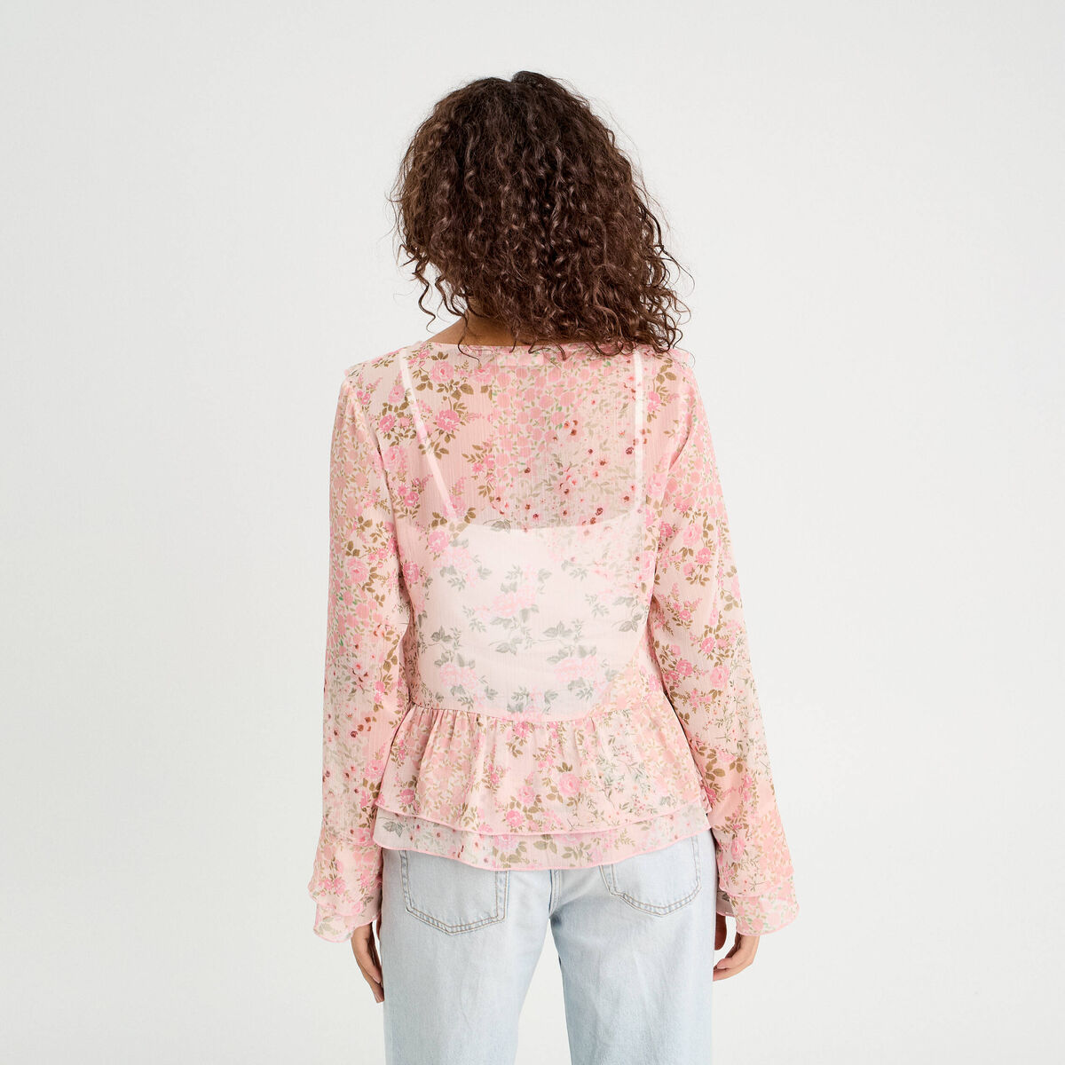 Blouse nouée manches longues rose pastel femme