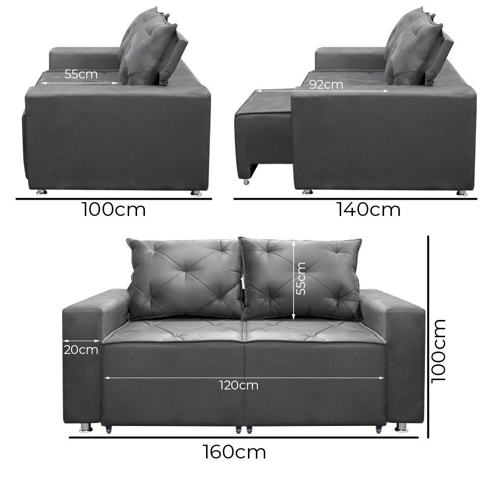 Sofá 2 Lugares Retrátil e Reclinável Bariloche 1.60cm C/ Molas - Veludo