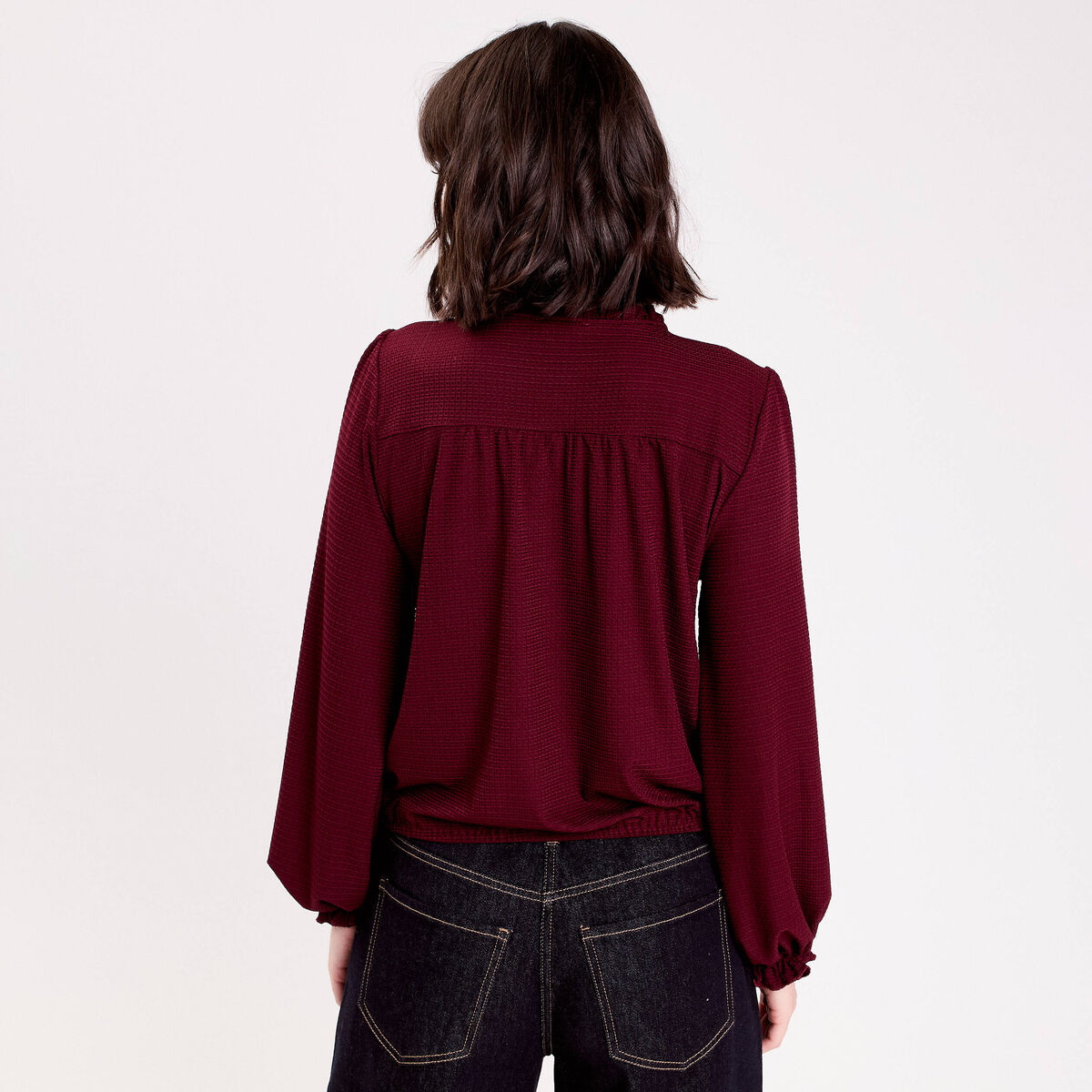 Blouse détails volants violet foncé femme