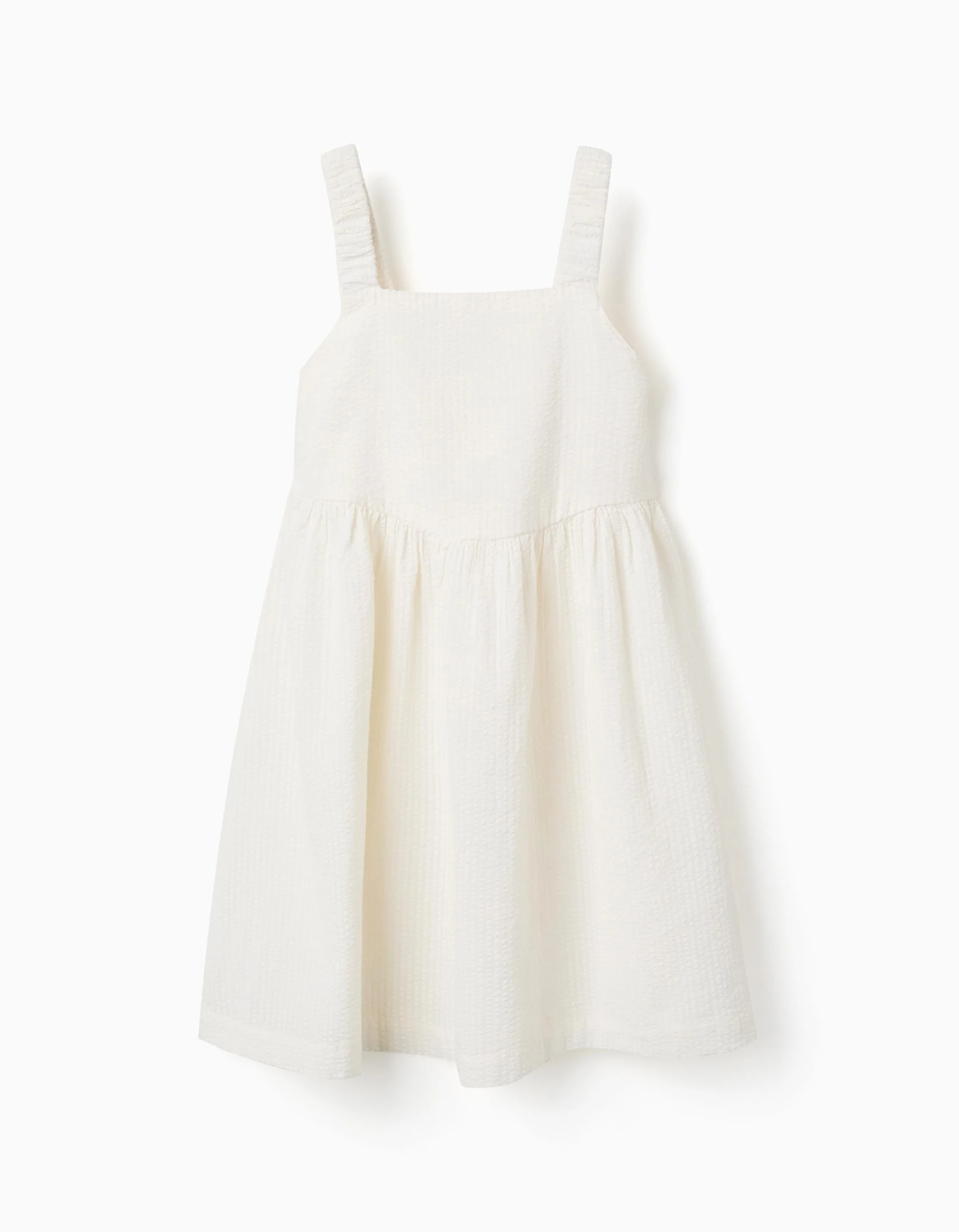 Sleeveless cotton dress with elastic straps for girls, white