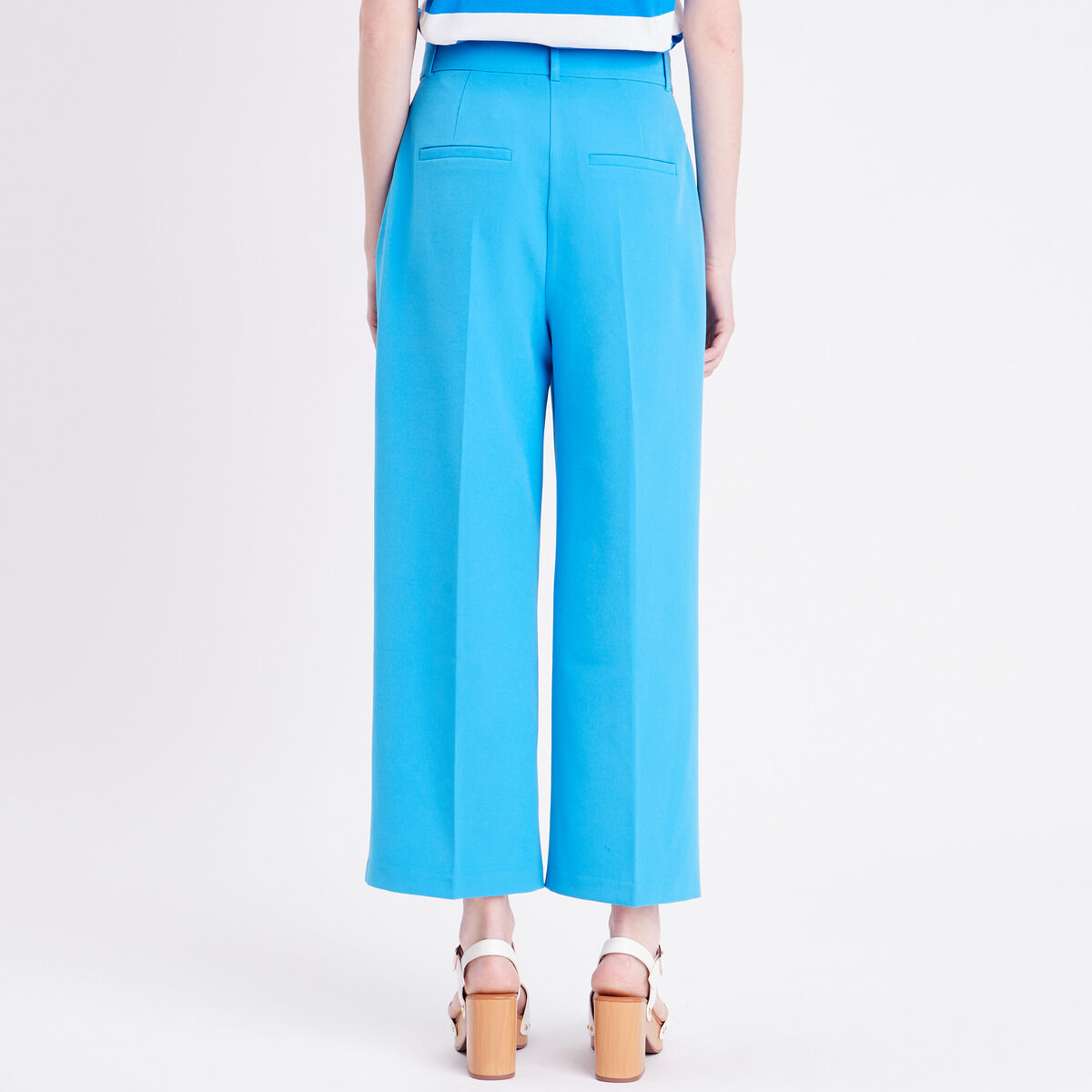 Pantalon city large bleu femme