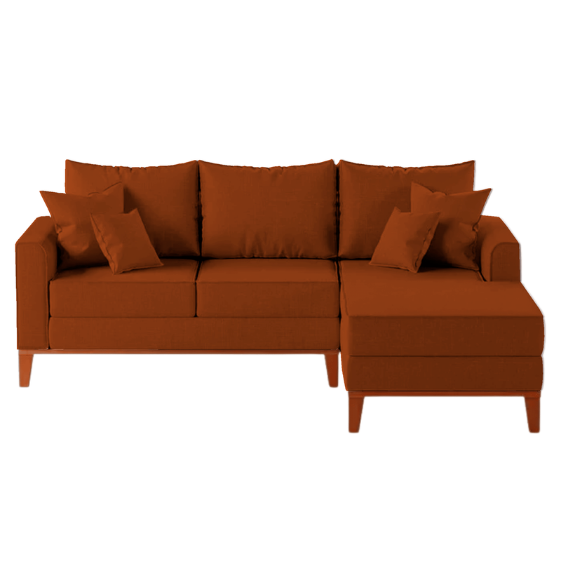 Sofá 3 Lugares Beny com Chaise Direito Suede Terracota
