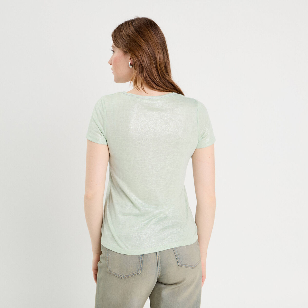 T-shirt manches courtes irisé vert clair femme