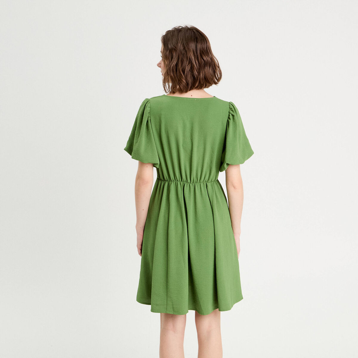 Robe trapèze manches courtes vert femme