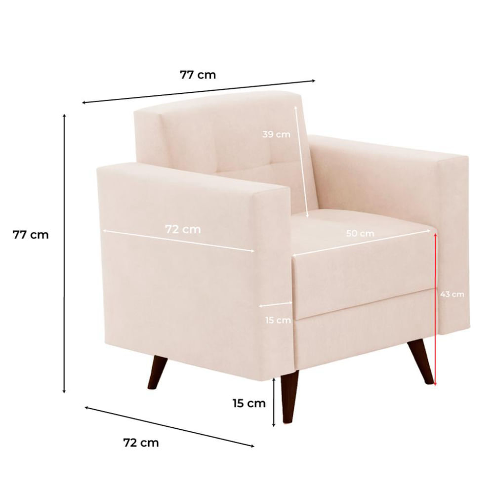 Conjunto de Sofá 3 Lugares com 1 Poltrona Vitrola Suede Bege